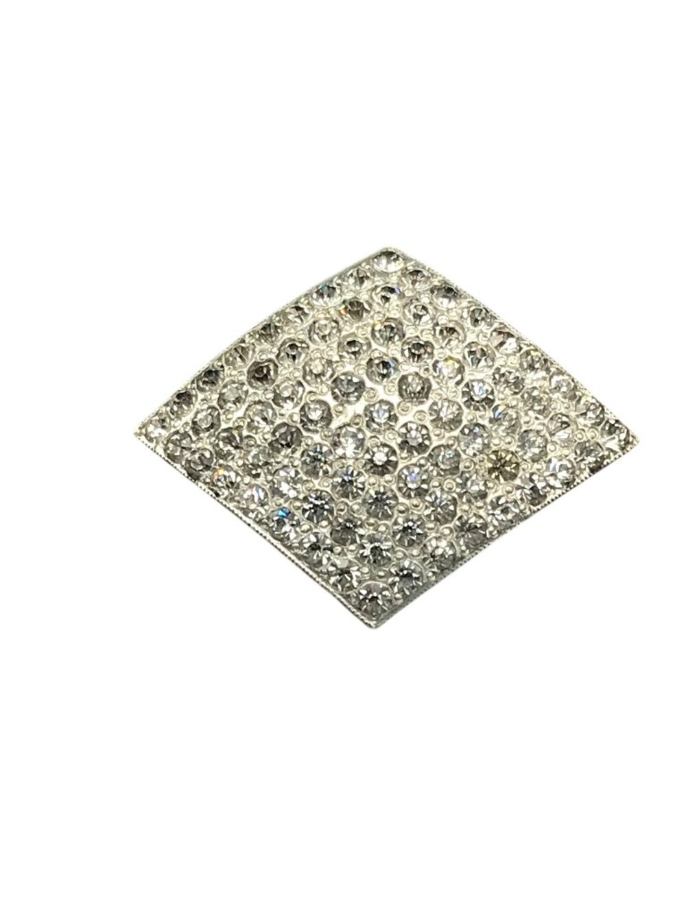 Glitz and Glam Vintage Brooch, Silver Tone Diamond Shape Pin